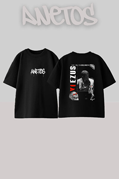 Anetos Kanye West_98 Dizajn T-shirt majica sa štampanim motivom, oversize, crna
