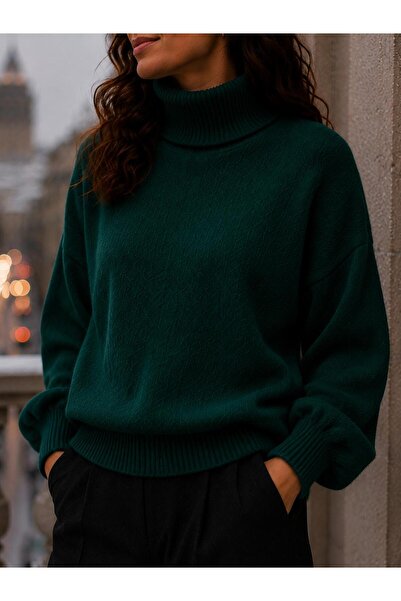 HİRA LİFE FASHİON Sfg Life Moda Women's Turtleneck Fuzzy Hooded Oversize Sweater