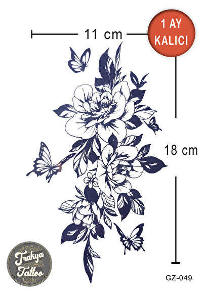 Trakya Tattoo 1 Ay Kalıcı Hayalet Dövme Yarım Kol Kelebekli Çiçek Kadın Geçic...