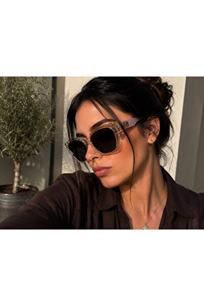 FASHION Ochelari de Soare Cat Eye Transparent Nude cu Lentile Negre UV400 – E...