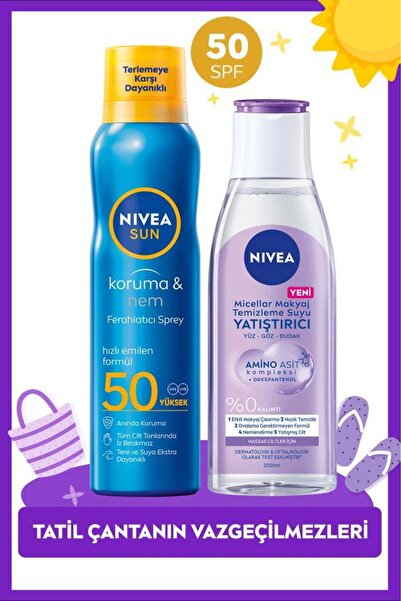 NIVEA Tatil Çantanın Vazgeçilmezleri Seti,SPF50 Güneş Koruyucu Ferahlatıcı Sp...
