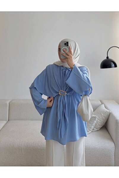 by nursel çiçek Women's Trendy Waist-Tied Cape Shirt with Bronchial Detail