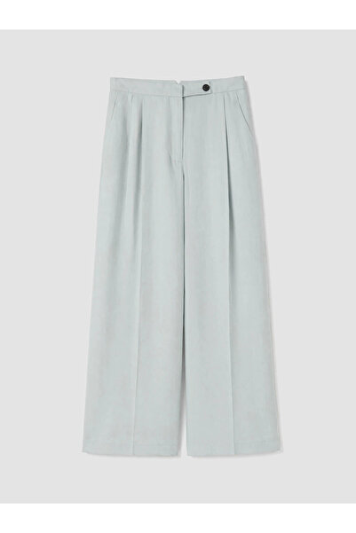 LC Waikiki Blue Loose Fit Women's Pleated Fabric Trousers