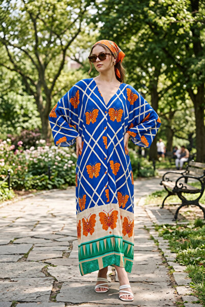 Pure Class Butterfly Pattern Buttoned Oversize Dress |   One Size |   Std Size