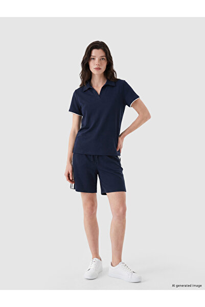 LC Waikiki Navy Blue Women's Striped Shorts with Elastic Waistband