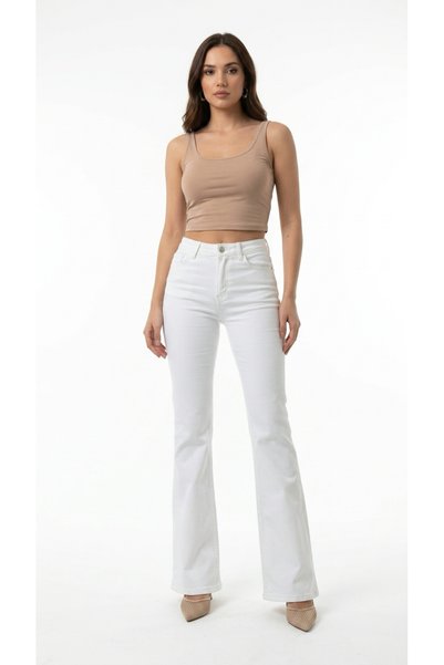 geenz manifacture Comfort Jeans Women's White Lycra Stretchy High Waist Spanish Leg Jeans Trousers