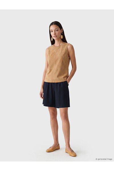 LC Waikiki Navy Blue Women's Pleated Shorts with Elastic Waist
