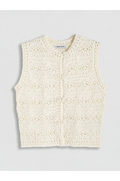LC Waikiki Lcw Vision Ecru Crew Neck Openwork Women's Knitwear Vest