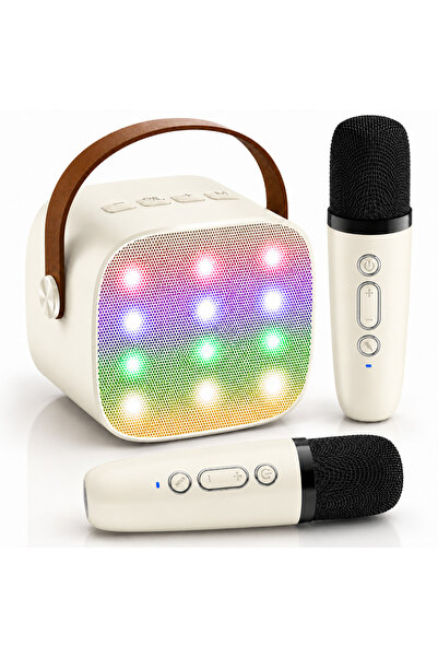 Companiero Boxa Karaoke Pentru Copii Cu 2 Microfoane Wireless, Bluetooth, Lum...