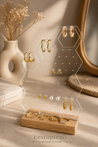 CESTOPİENO Honeycomb Patterned Transparent Jewelry Organizer 15 cm – Earring ...