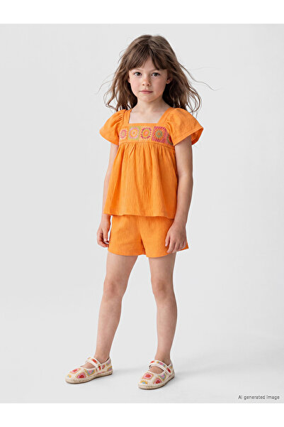 LC Waikiki Lcw Kids Embroidered Girls' Blouse Shorts Set