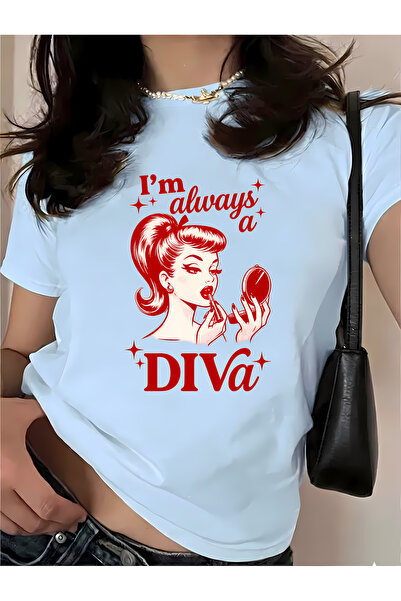New Shine Γυναικείο βαμβακερό μπλουζάκι με στάμπα Diva Makeup Oversize