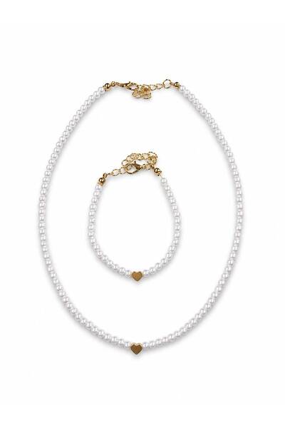 SBR Set Colier și Brățară cu Perle Albe și Inimă Aurie – Bijuterii Elegante M...