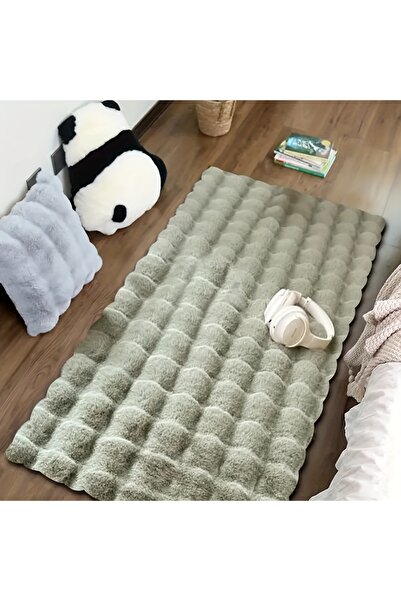 Choice3 60 x 90 cm Green Luxurious Faux Rabbit Fur & Suede Area Rug - Soft, M...