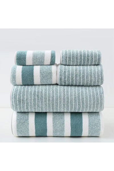 Choice Mixed Stripes Green 6 Pcs Striped Quick-Dry Absorbent Towel Set - 2 Ba...