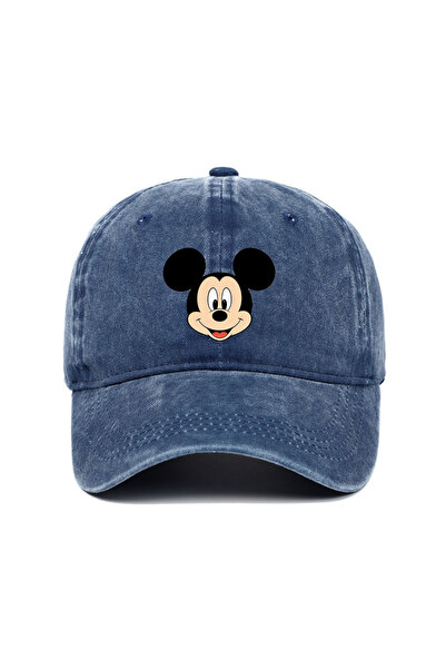 Choice12 Mickey-Navy Unisex Vintage Washed Mickey Minnie Print Baseball Cap f...
