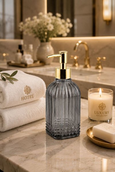 ANGDESİGN Bodrum Single Glass Liquid Soap Dispenser Smoked | |   Modern Luxury Bathroom Accessory Decorative Liquid Soap Dispenser Soap Dispenser Countertop Sink for Bathroom & Kitchen | |   Gold Pompali | |   Dishwashing Detergent Hand Soap
