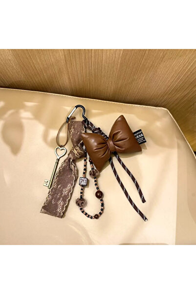 Choice5 coffeelacebow Sweet Quilted Leather Bow Keychain Organizer Cute Mini ...