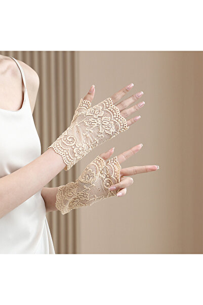 Choice3 One Size Beige Summer Outdoor Women Half Fingers Mesh Lace Gloves Fem...