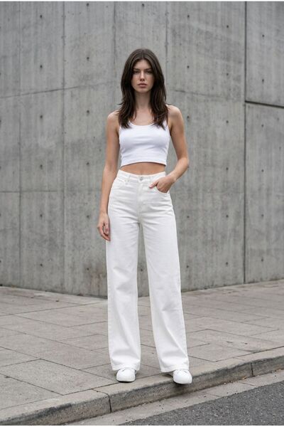kleshus Btl Women's White Loose Lycra Comfortable Cut Palazzo Jeans Trousers ...