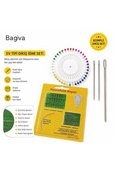 BaGiva 10'lu Karma Dikiş İğnesi Seti - Büyük Yorgan İğnesi, Eşarp Başörtü İğn...