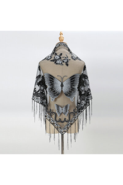 Choice19 01 Printed Butterfly Lace Scarf Triangle Tassel Shawl Elegant Ladies...
