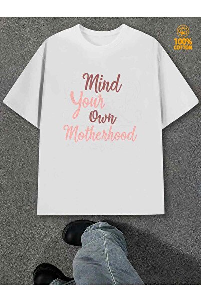 BASEPULSE Women'S White Oversized "Mind Your Own Motherhood" Slogan T-Shirt S...