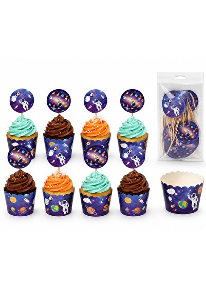 Bkmc Space Themed Cupcake Mold and Toothpick Set 16 Pieces |   8 Cupcake Mold...