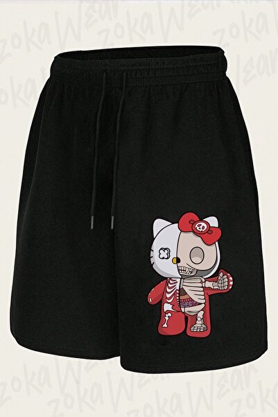 ZOKAWEAR Unisex Hello Kity Half Skeleton Design Printed Shorts