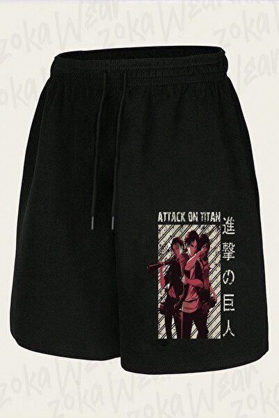 ZOKAWEAR شورت مطبوع بتصميم شخصيات الأنمي Attack on Titan Levi Mikasa Eren للج...