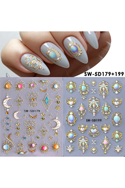 Choice SW-5D179 199 2pcs Luxury Bohemian Totem Nail Embossed Stickers 5D Gems...