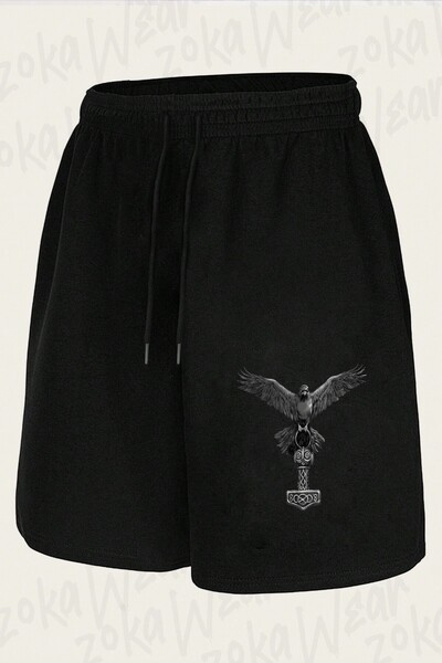 ZOKAWEAR Unisex Raven with Thor Mjolnir Hammer Vikings Design Printed Shorts