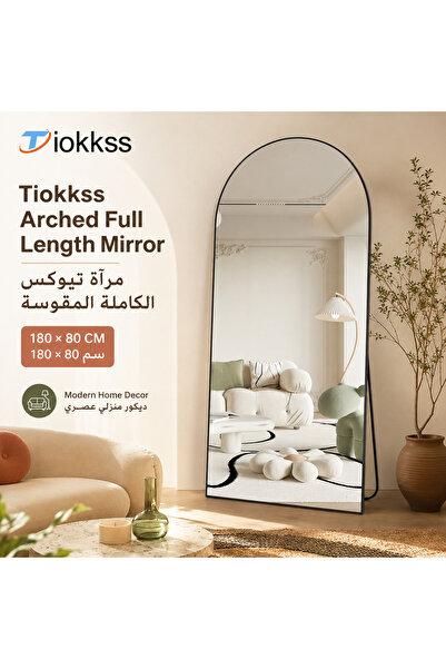 Tiokkss Arched Full Length Mirror 180×80cm, Large Black Slim Frame Floor Stan...