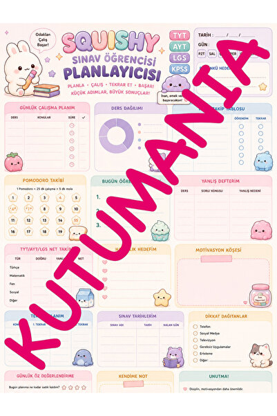 Kutumania Squishy Temalı Sınav Öğrencisi Plannerı 30 Yaprak A4 | TYT AYT LGS ...