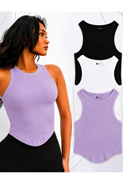 MİLYA&GYM Women's 3-Pack Cotton Ribbed Fabric Body-Fitting Skirt Oval Cyclic ...