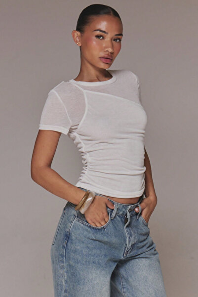 COOL TARZ Women's Flared 100% Cotton Transparent Detailed Slim Fit Short Slee...