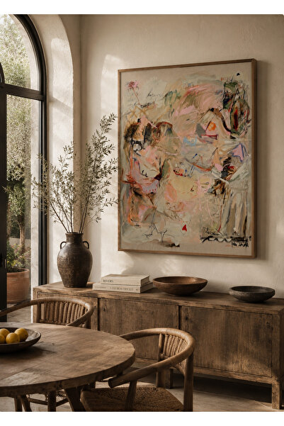 Boho wellness studio Ahşap Çerçeveli Soyut Pastel Kompozisyon Modern Sanat Po...