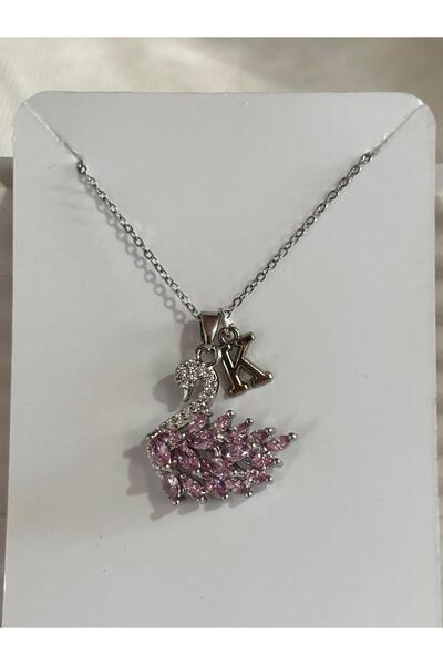 bijoux uniques 316L Steel Pink Zircon Stone Swan K Letter Necklace