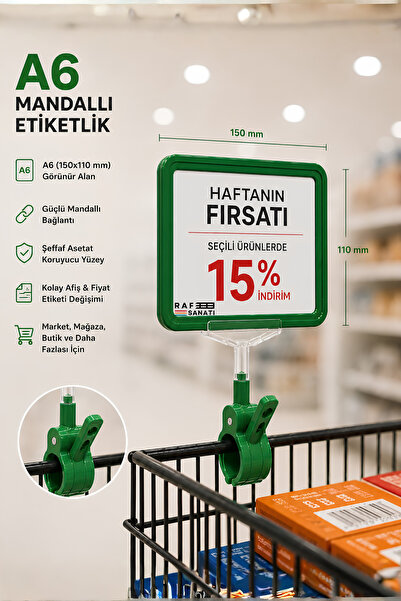Raf Sanatı A6 Fiyatlık Mandallı Etiketlik | Sepet Raf Askılık Fiyat Etiketi Ç...
