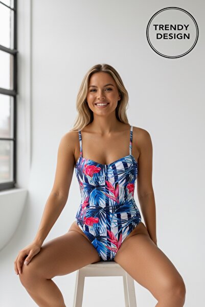 Trendy Design Costum de Baie Intreg Modelator cu Imprimeu Exotic si Bretele R...