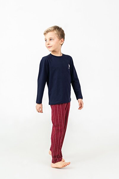 U.S. Polo Assn. Boy's Pajama Set Printed Navy Blue Long Sleeve Pajama Set Us2...