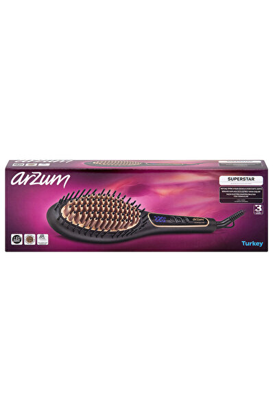 Arzum Superstar Turmalin İyon Saç Düzleştirici Fırça, Otomatik Kapanma, Siyah...