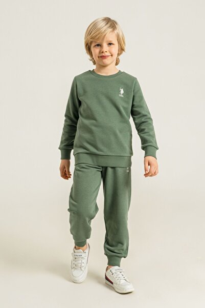 U.S. Polo Assn. Boy's Printed Green Long Sleeve Tracksuit Set Us2621-C-V1