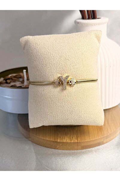 ANKA JEWELLRY Y Letter Detail Zircon Stone Women's Steel Bracelet