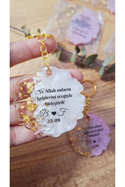 SevgiliAtolyemm 1 Piece Gold Round Keychain Babyshower, Birthday, Wedding Gifts