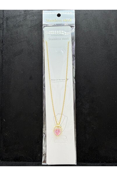 yücel bijuteri Steel Necklace with Pink Stone Heart Shape