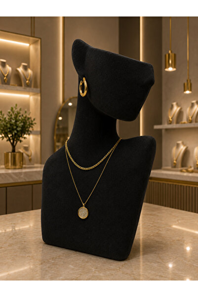 MD Vİtrin Dekorasyon Black Suede Fabric Single Set Jewelry, Accessories, Neck...