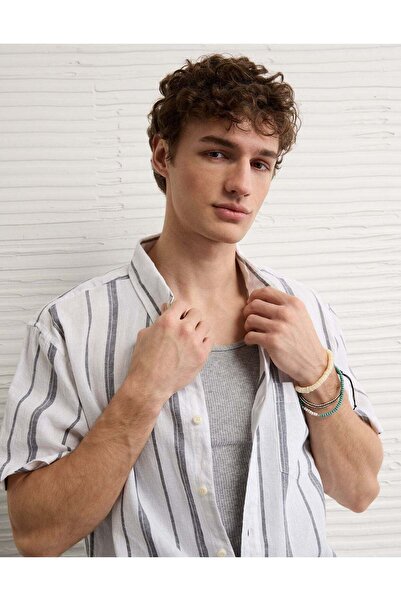 AMERICAN EAGLE AE Standard Fit Linen-Blend Button-Up Shirt