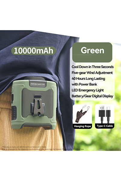 Choice3 10000mAh Green 20000mAh Outdoor Portable Waist Fan Hanging Neck Fan S...