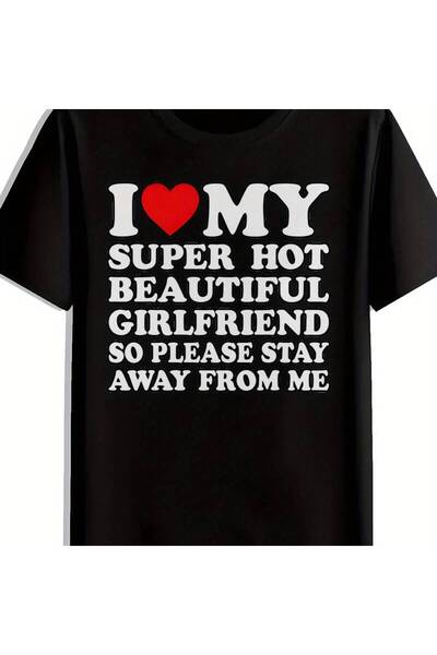 NOURAM Red Heart I Casual Crew Neck T-Shirt, Black Versatile Print Pattern To...
